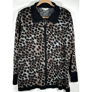 Exclusively Misook Leopard Animal Print Zip Up Cardigan Jacket Plus 3X